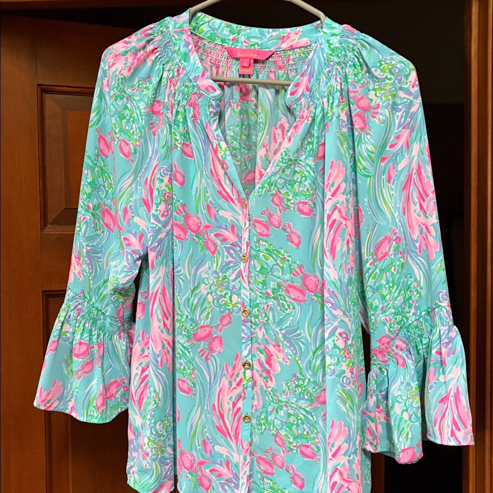 Lilly Pulitzer Pink and Green Floral Blouse